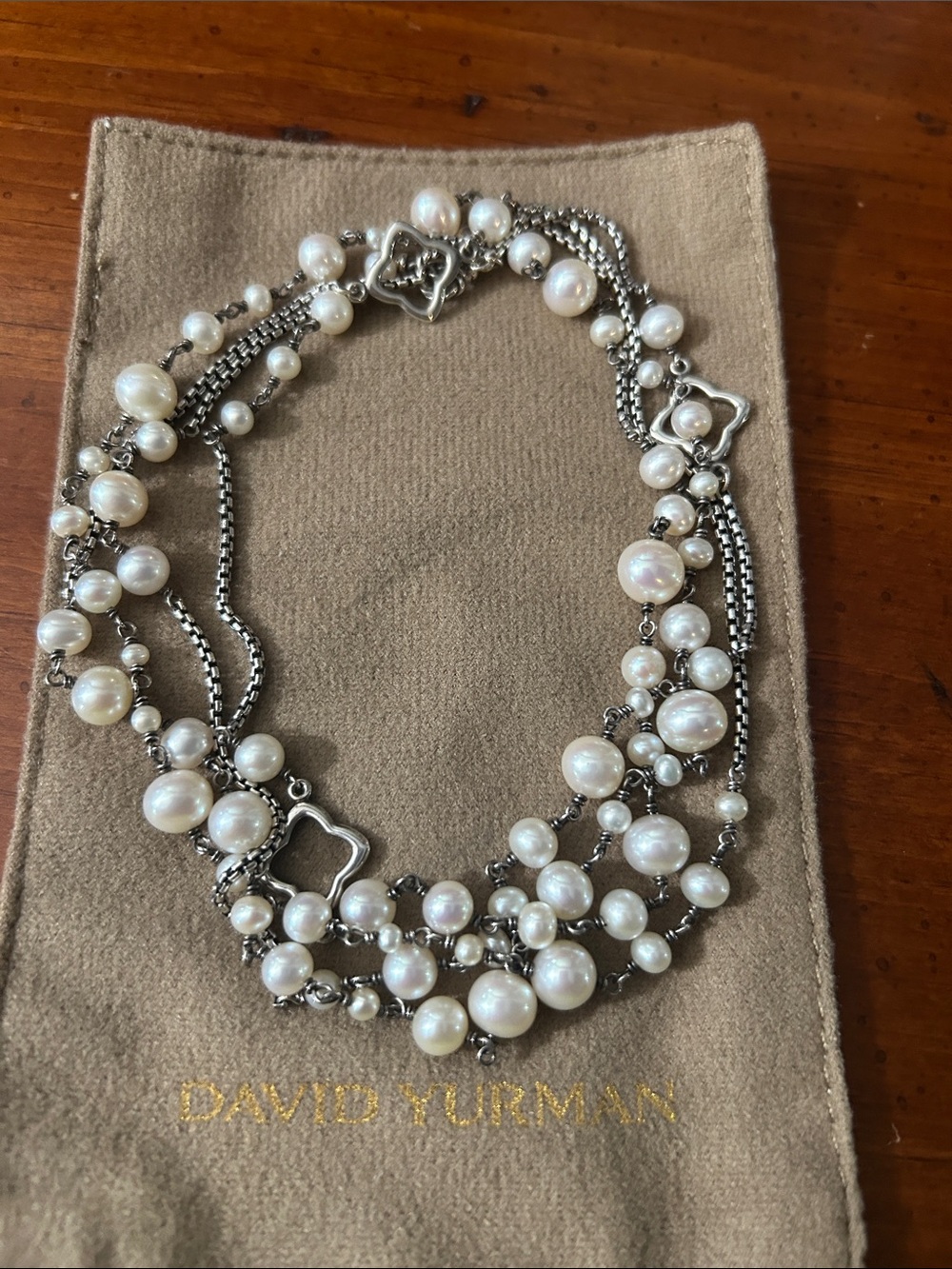 David Yurman Pearl Necklace with Sterling Silver Accents